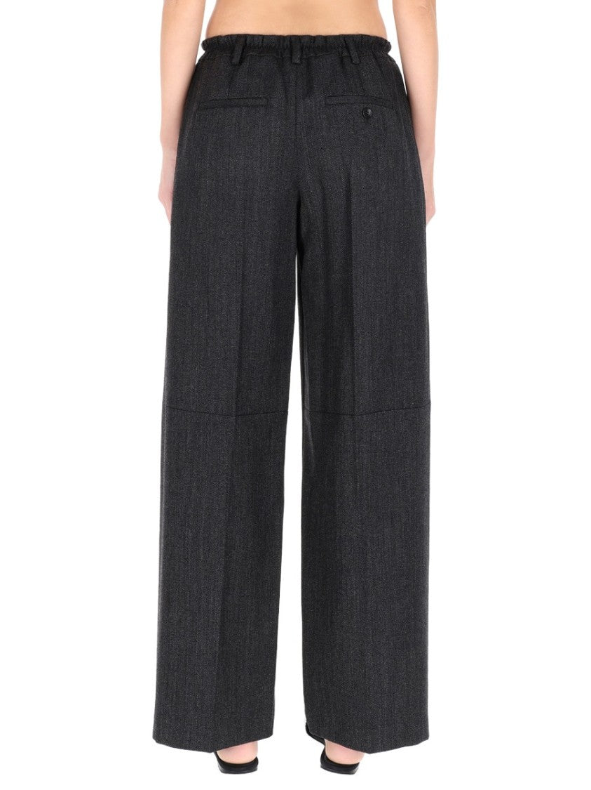 Alexander Wang Neutrals Tailored High-Waisted Textured Wool Wide-Leg Pants