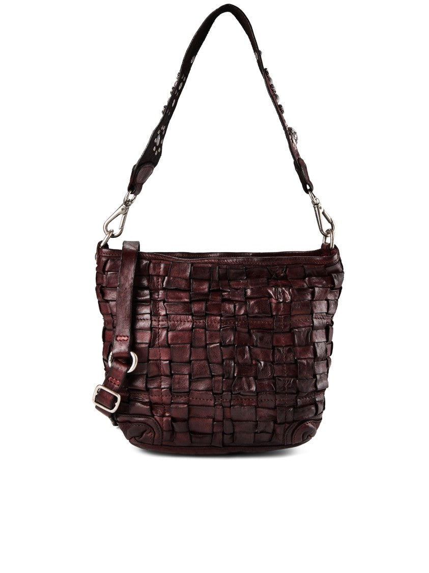 Campomaggi Woven Leather Shoulder Bag With Floral Embossing