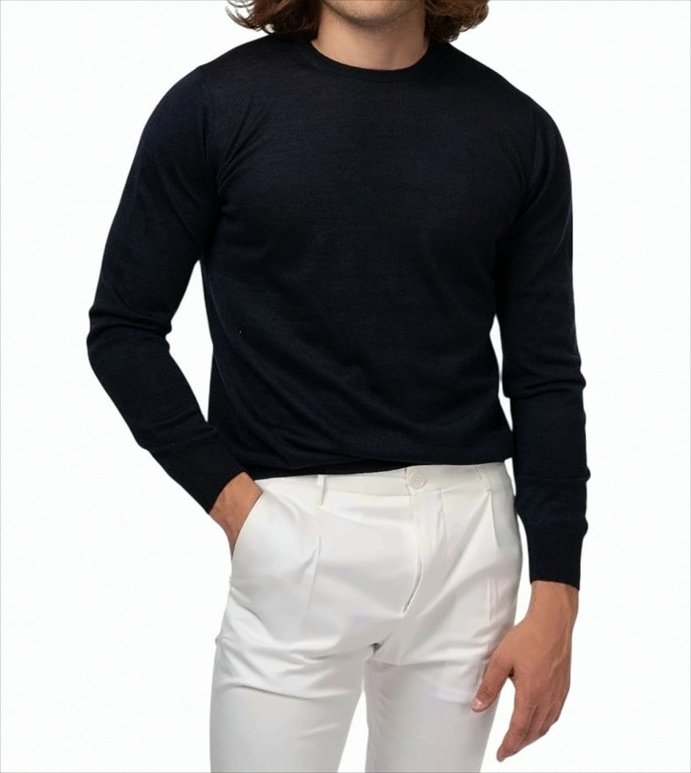 Gran Sasso Blue Crew Neck Sweater In Extra Virgin Wool
