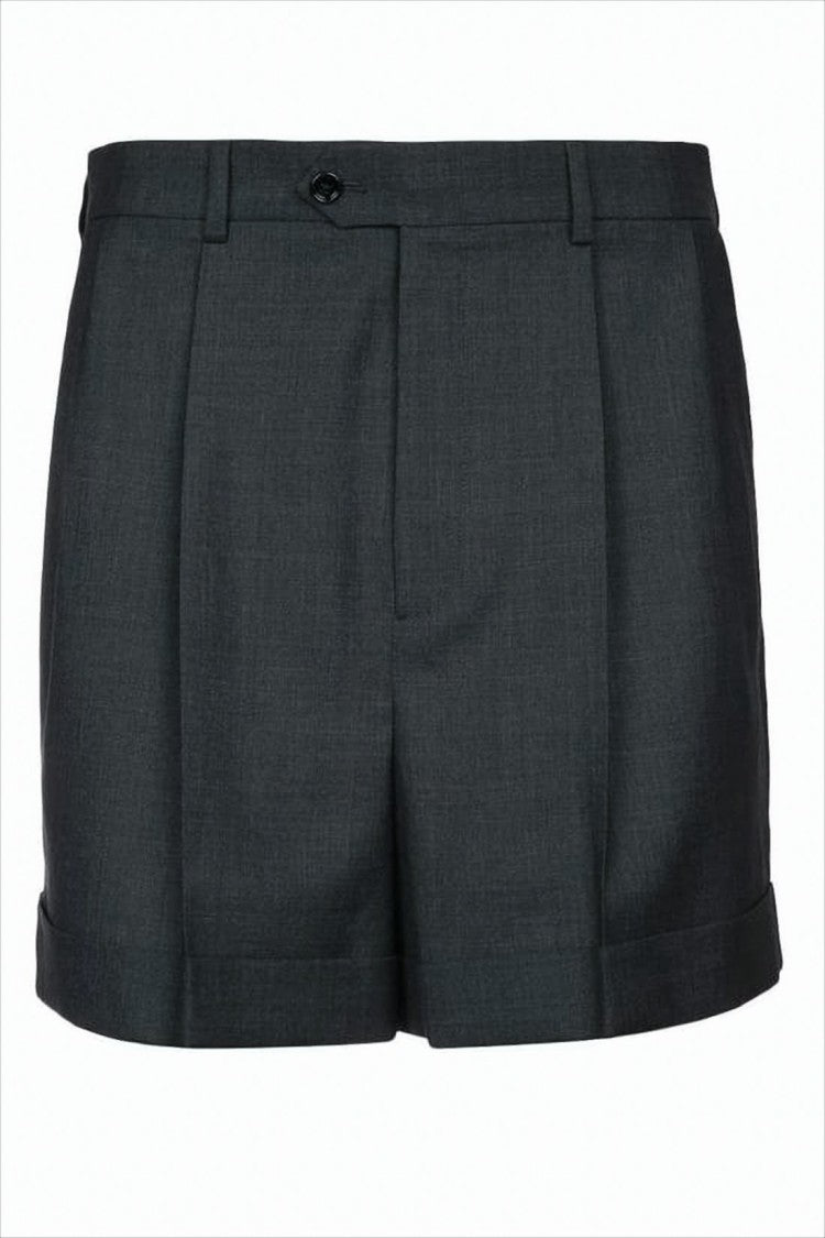 Celine Tailored Grey Shorts With Front Pleats And Cuffed Hems