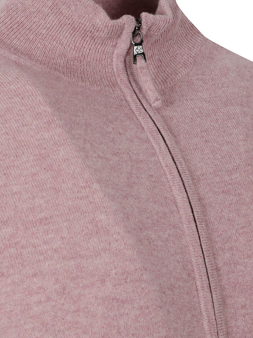 Ballantyne Fitted Fine-Knit Sweater With High Collar And Ribbed Accents