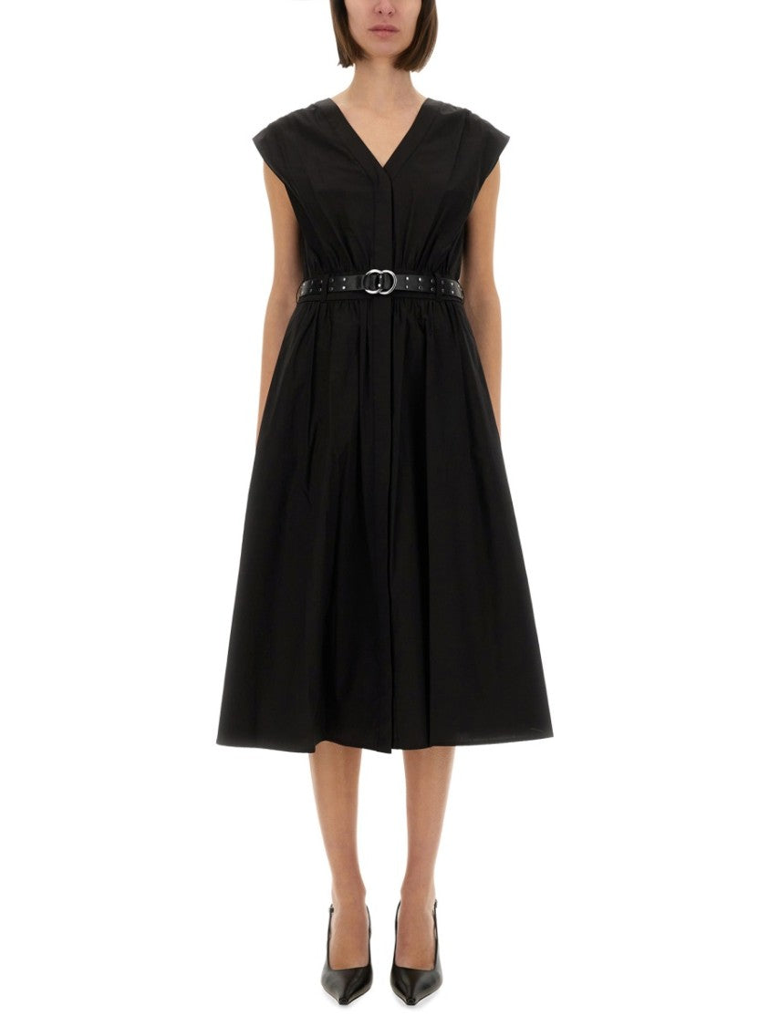 Michael Michael Kors Midi Dress With V-Neckline And Stylish Waist Belt
