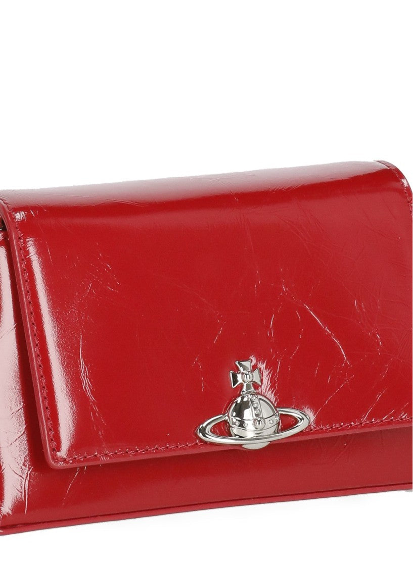 Vivienne Westwood Red Rectangular Patent Leather Orb Logo Shoulder Bag