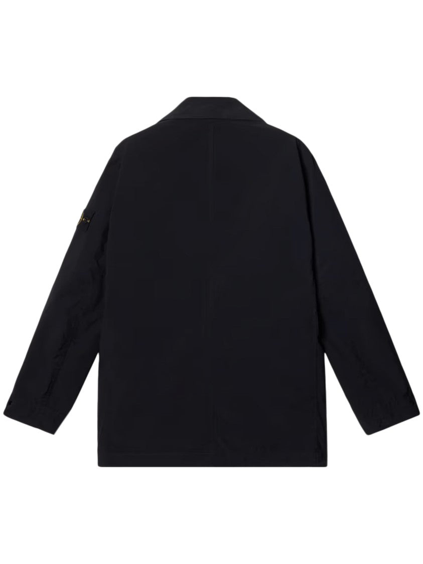 Stone Island Double-Breasted Black Jacket With Notched Collar