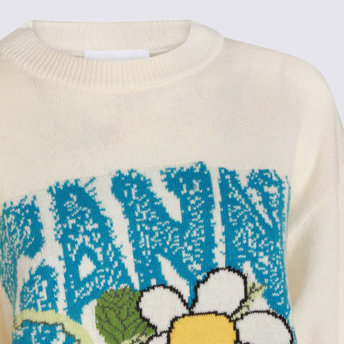 Ganni Playful Graphic Knit Sweater With Crew Neckline