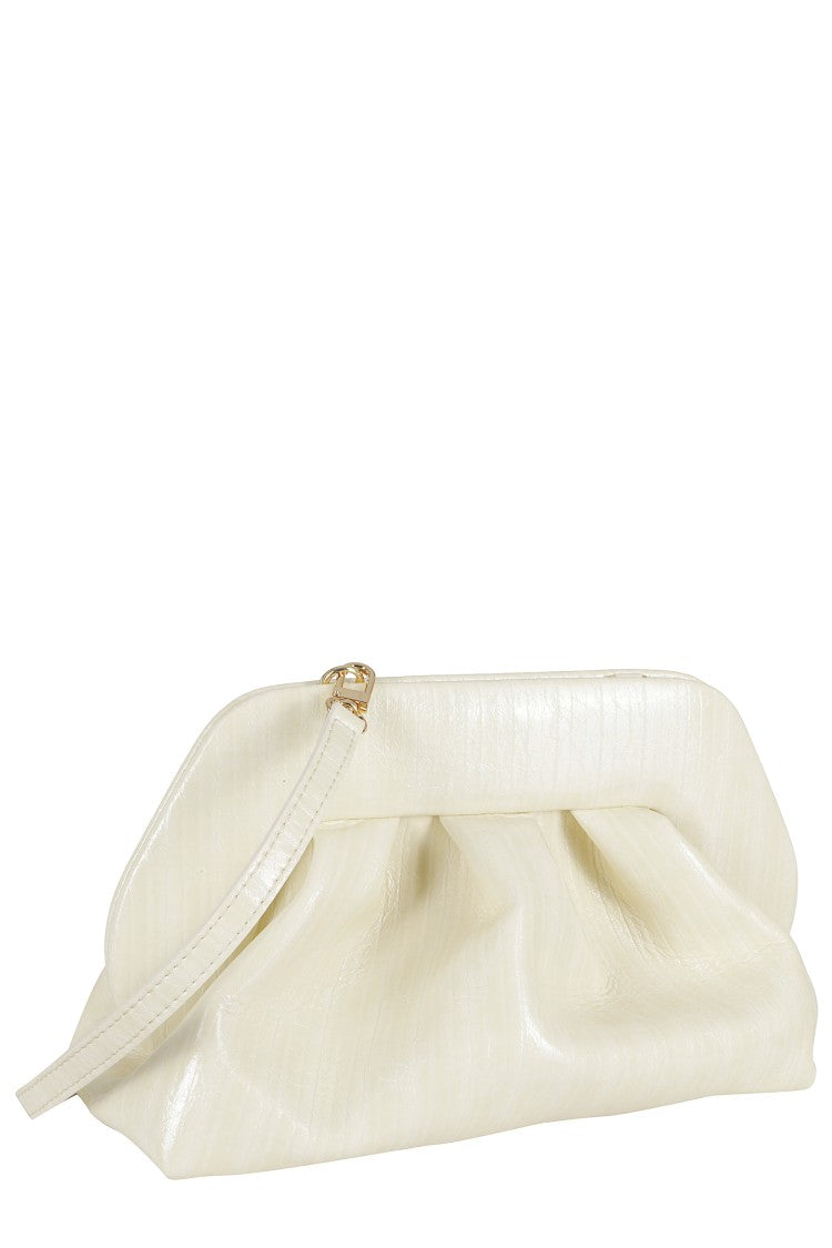 Themoirè Cream Bios Medium Striped Vegan-Leather Handbag