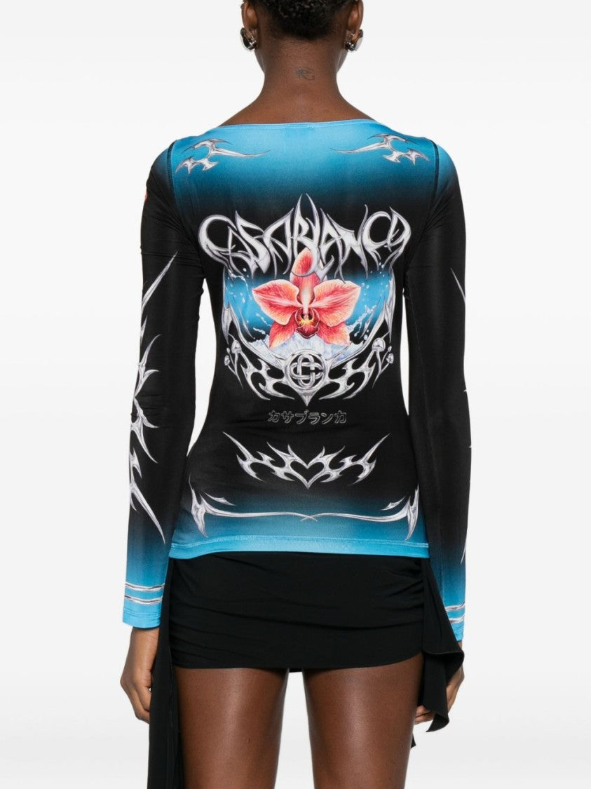 Casablanca Gradient Long-Sleeve Top With Orchid Graphic