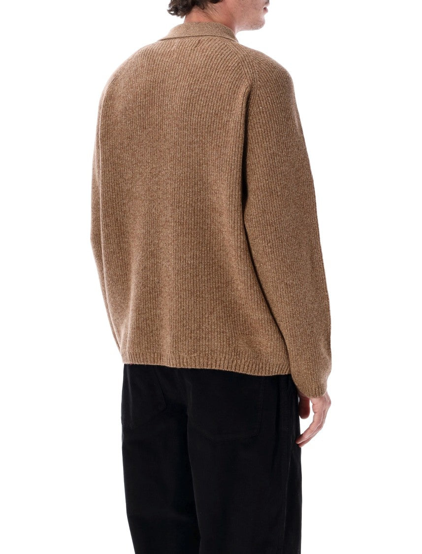 Universal Works Eco Wool Zip Cardigan With Raglan Sleeves And Structured Collar