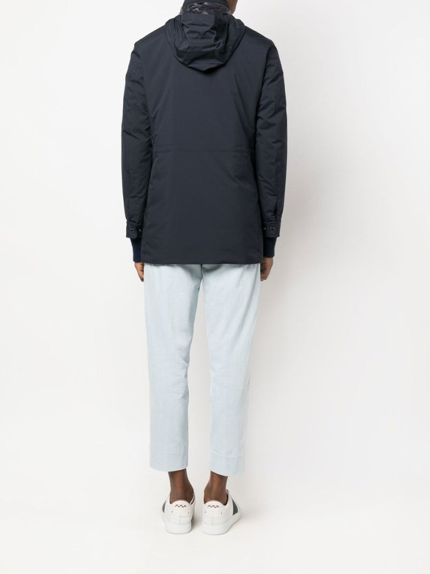 Moorer High Neck Navy Blue Virgin Wool Parka