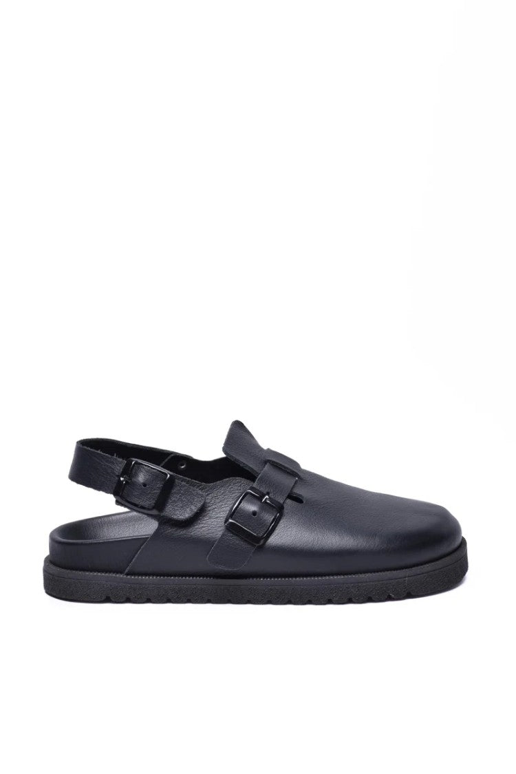Officine X Post Black Minimalist Leather Mules