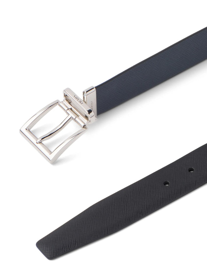 Prada Black/Dark Blue Cintura Textured Leather Belts