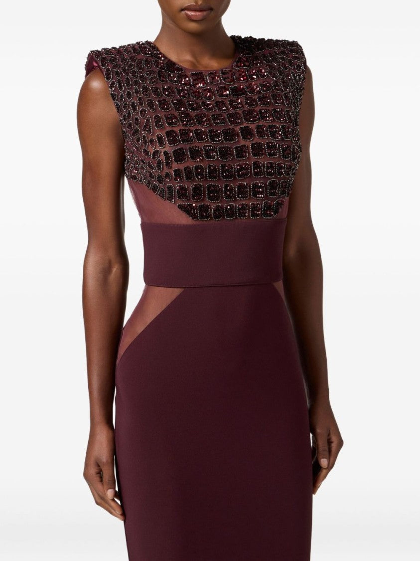 Elisabetta Franchi Fitted Midi Dress With Glossy Embellishments