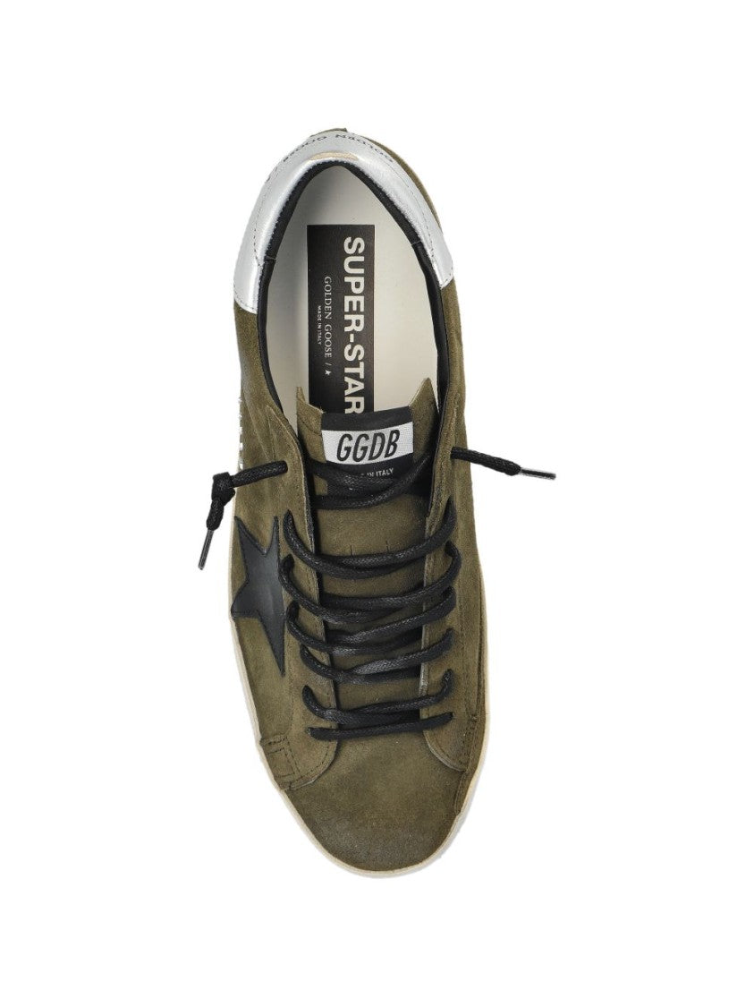 Golden Goose Olive Distressed Metallic Accents Suede Low-Top Sneakers