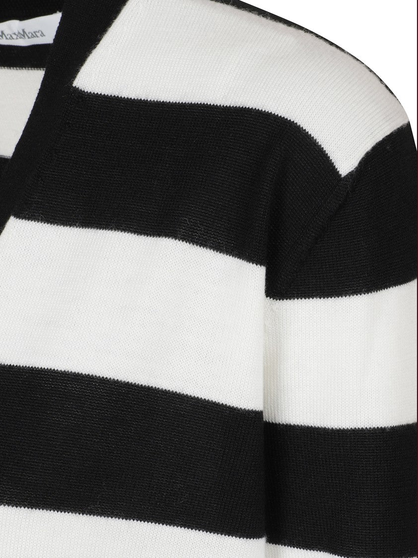 Max Mara Bold Black And White Striped V-Neck Sweater With Button-Down Front