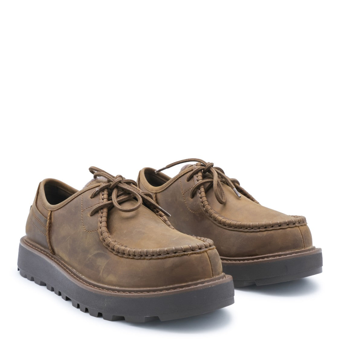 Ugg Brown Leather Moccasin Stitching Shoes
