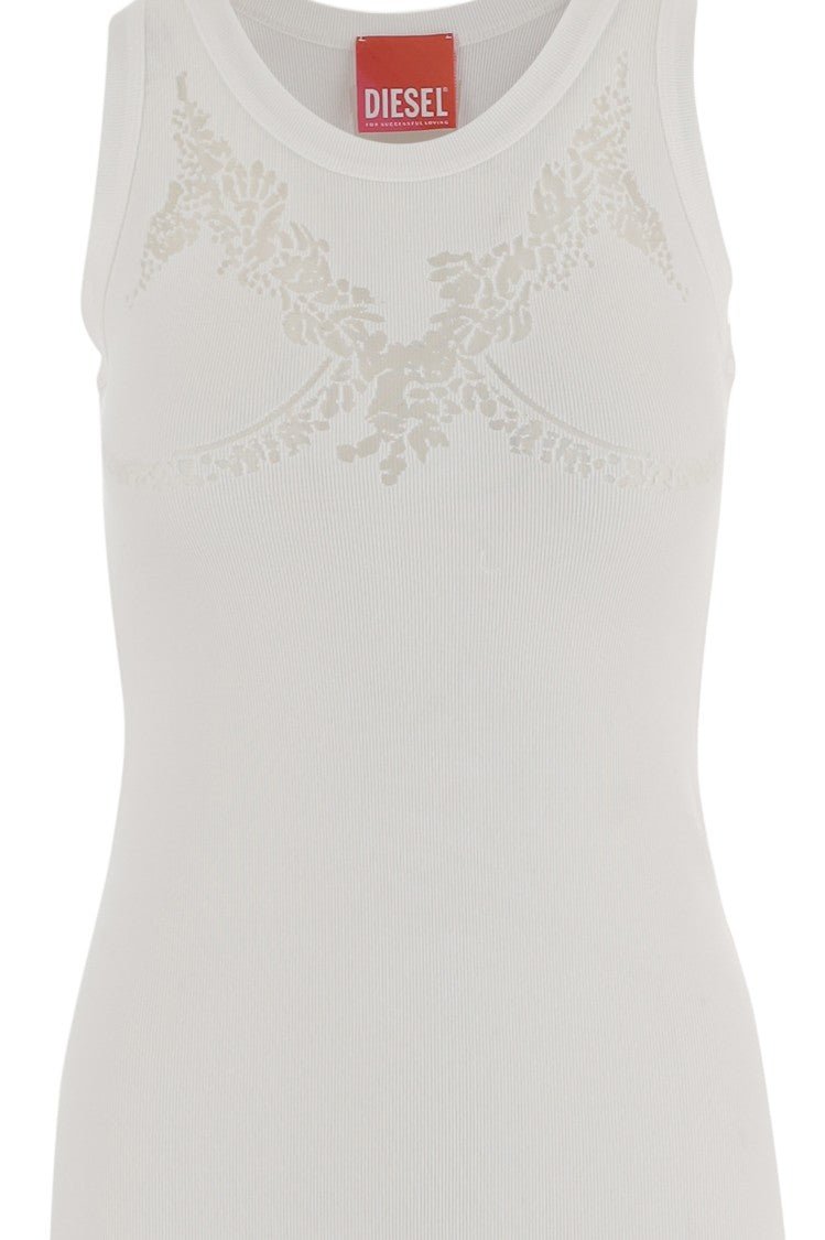 Diesel X Tinder White Round Neck Sheer Cotton-Blend Dress
