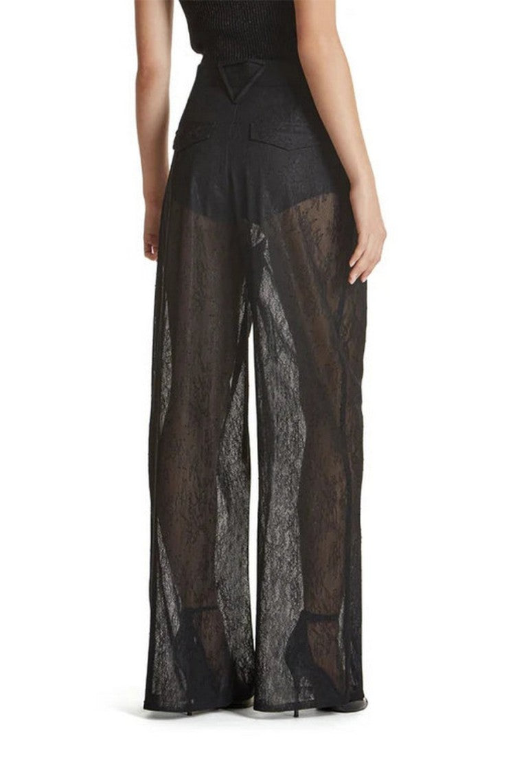 Simona Corsellini Black Polyester-Viscose Blend Lace-Overlay Trousers