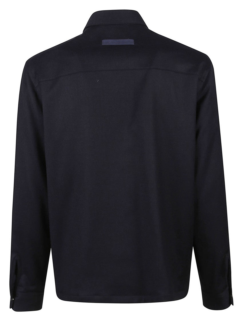 Zegna Black Wool Overshirt With Structured Collar And Button-Up Design
