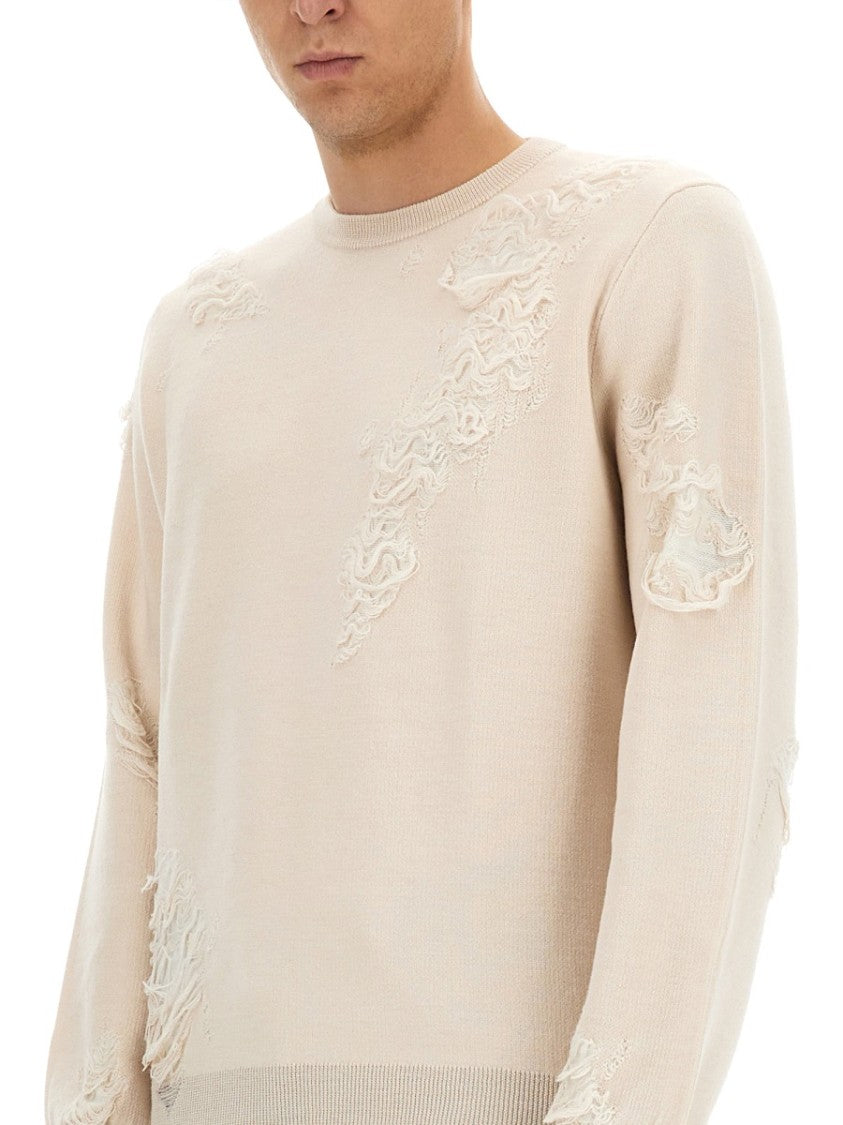 Mm6 By Maison Margiela Textured Wool Sweater With Distressed Design