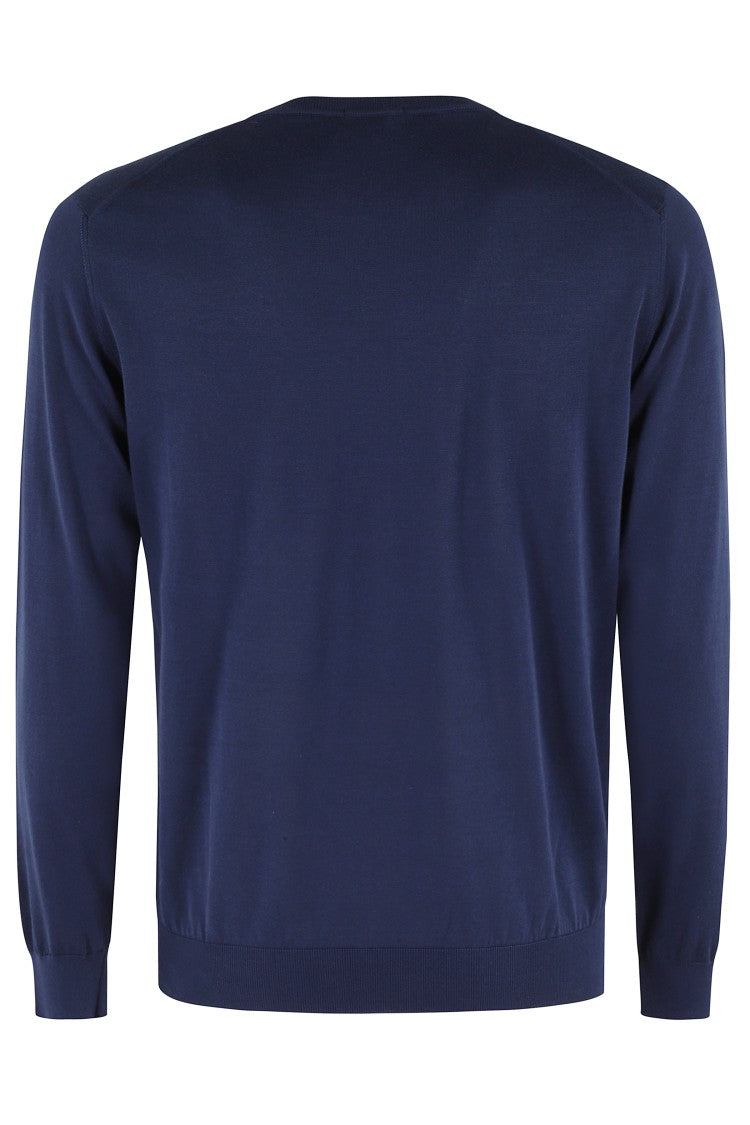 Drumohr Smooth Knit Blue Sweater With Ribbed Cuffs