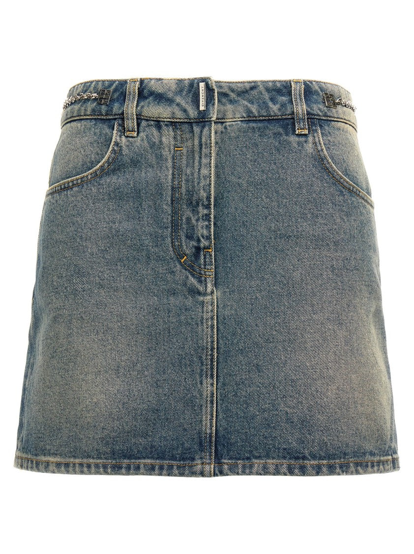 Givenchy Denim Mini Skirt With Chain Detail