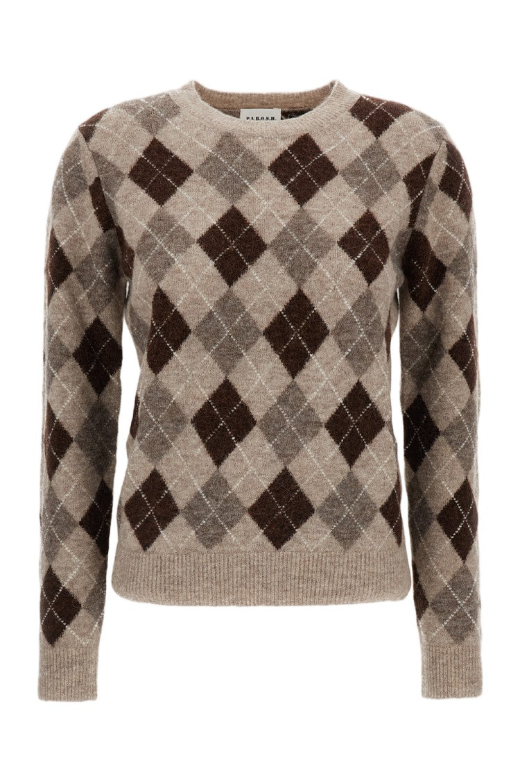 Parosh Plaid Wool-Blend Crewneck Sweater