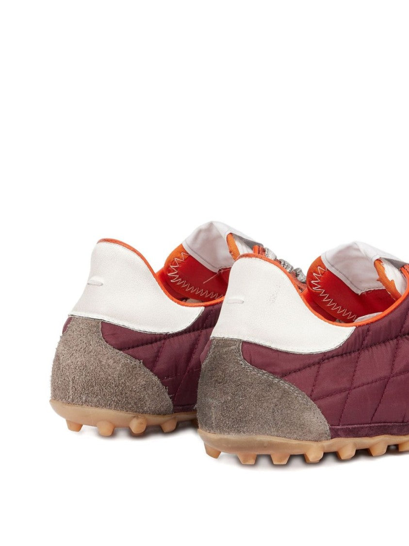 Maison Margiela Quilted Burgundy Sneakers With Orange Suede Accents