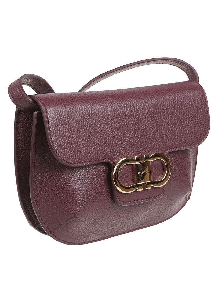 Ferragamo Mini Pebbled Leather Flap Bag With Gancini Hardware