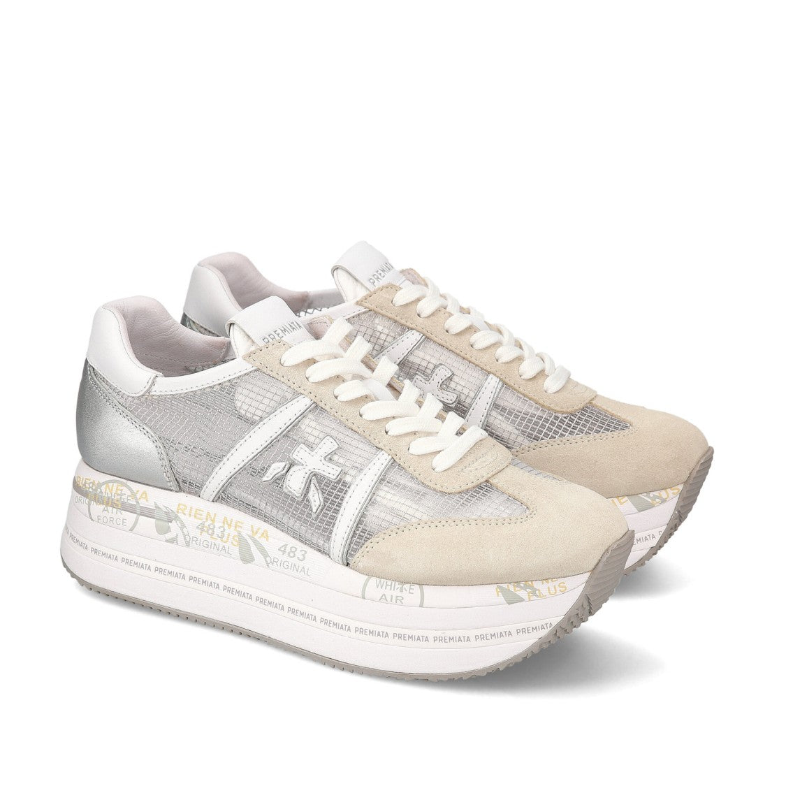 Premiata Beth Sneakers In White Suede Transparent Ripstop Fabric