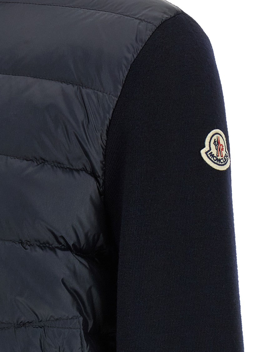 Moncler Quilted And Padded Cardigan With High Neck And Felt Logo Patch