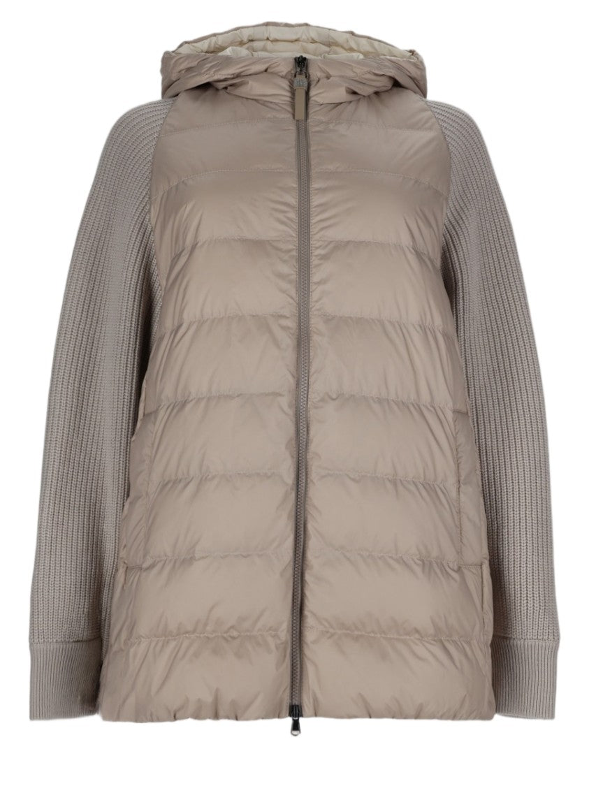 Brunello Cucinelli Padded Nylon Coat With Knit Sleeves And Hood