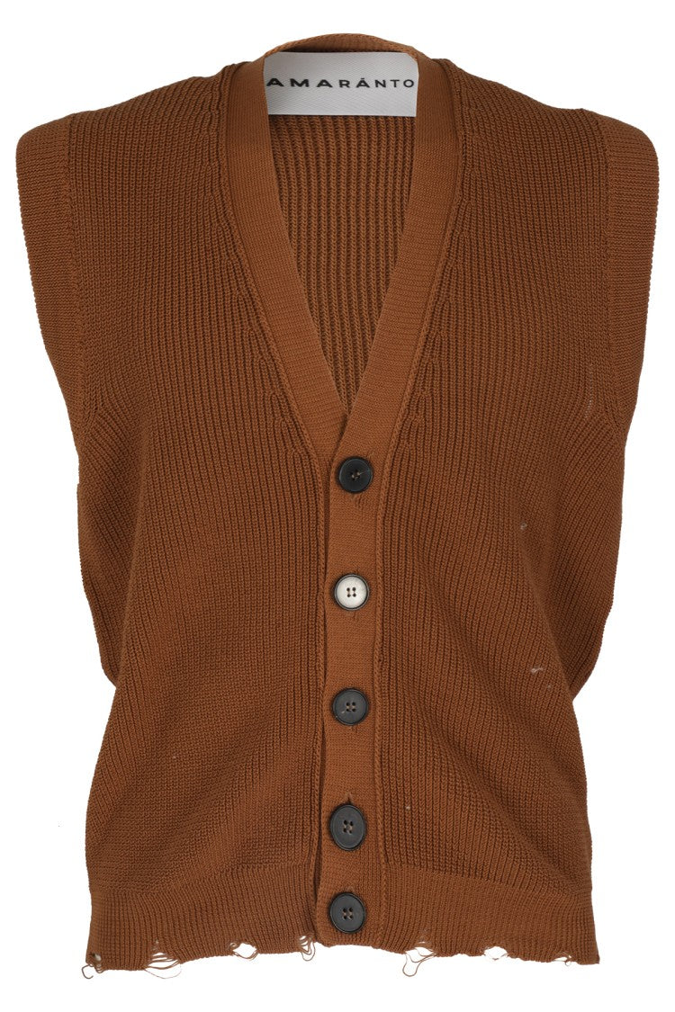 Amaranto Sleeveless Brown Knit Gilet