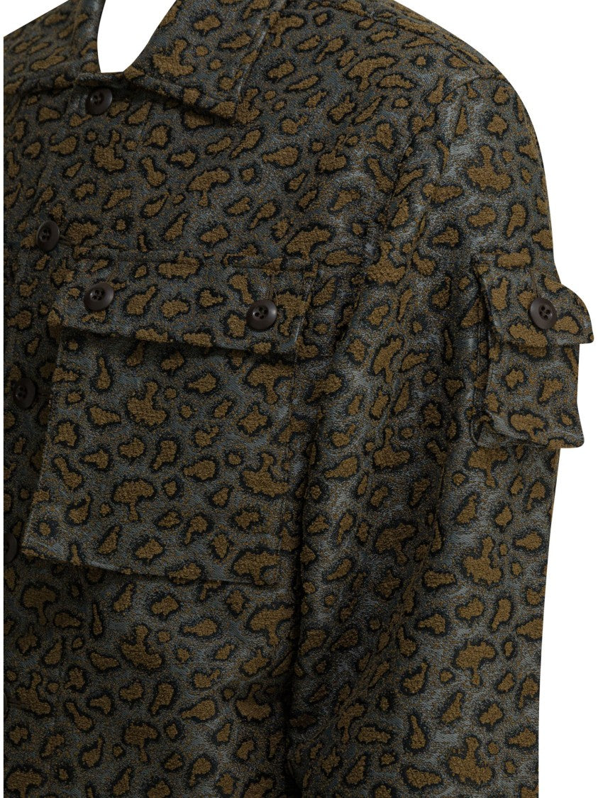 Beams Plus Boxy Fit Jacket With Subtle Leopard Print And Flap Pockets