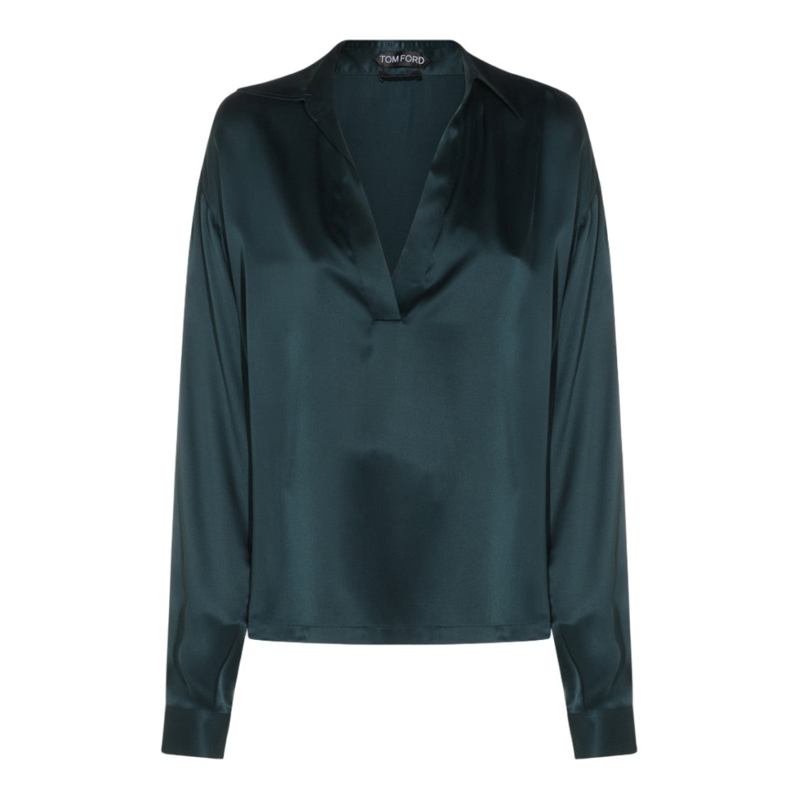 Tom Ford Satin Finish Deep V-Neck Shirt With Classic Collar