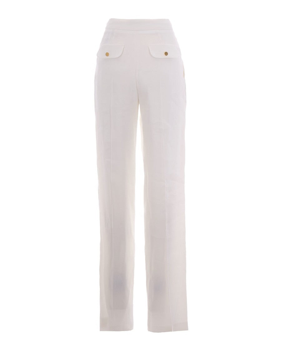Elisabetta Franchi Tailored Long Pants In Optical Fabric With Front Pleats And Flap Pockets