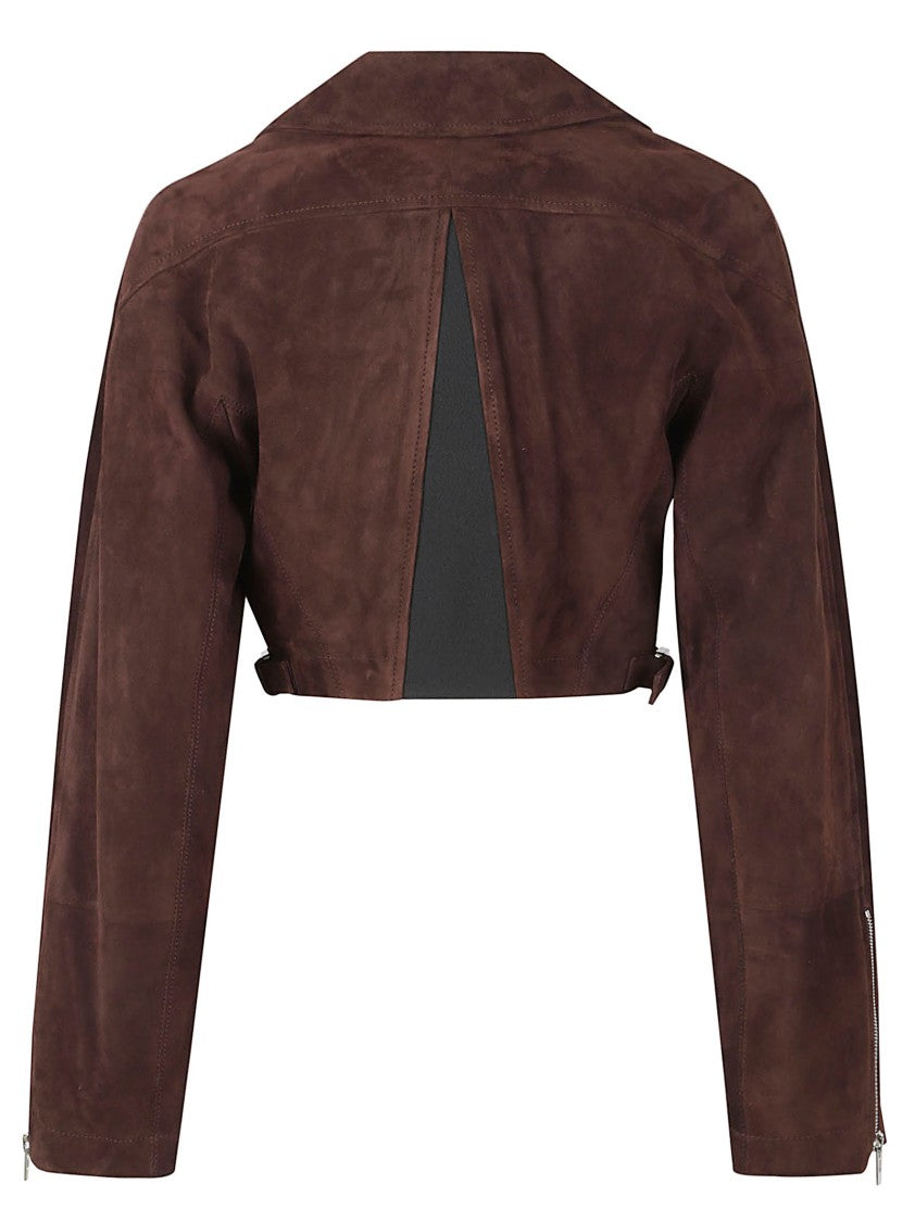 Alaïa Cropped Suede Jacket With Asymmetrical Zip Closure And Cut-Out Detail