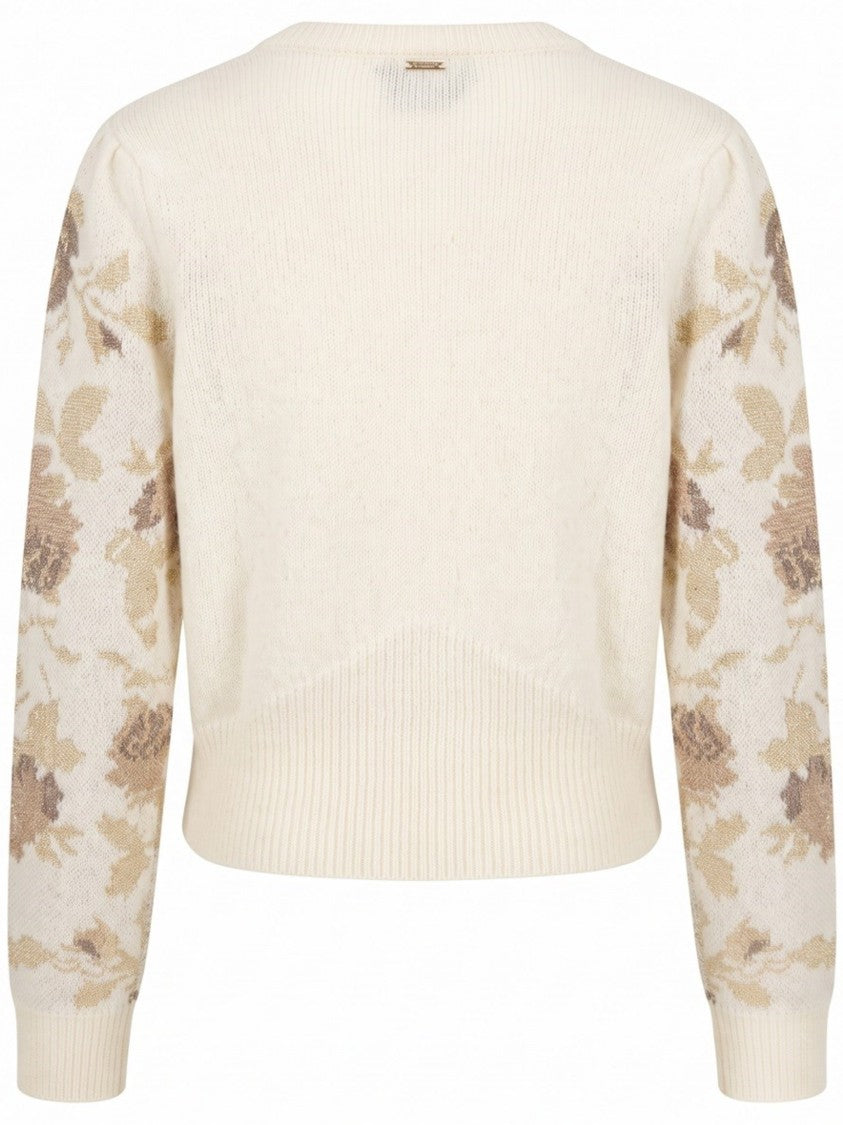 Twin-Set Cropped Knit Cardigan With Floral Pattern And Fitted Finish