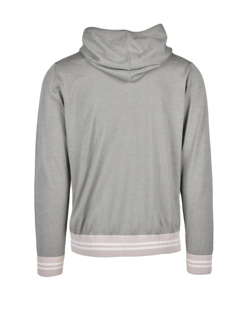 Eleventy Sage Green Wool Silk Zip Knit Sweatshirt