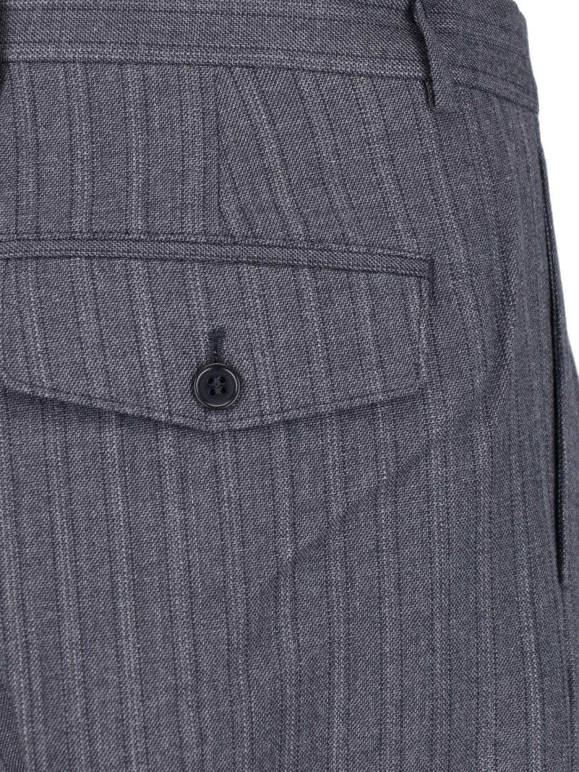 Sunflower Grey Mid-Rise Tailored Wool-Blend Pinstripe Trousers