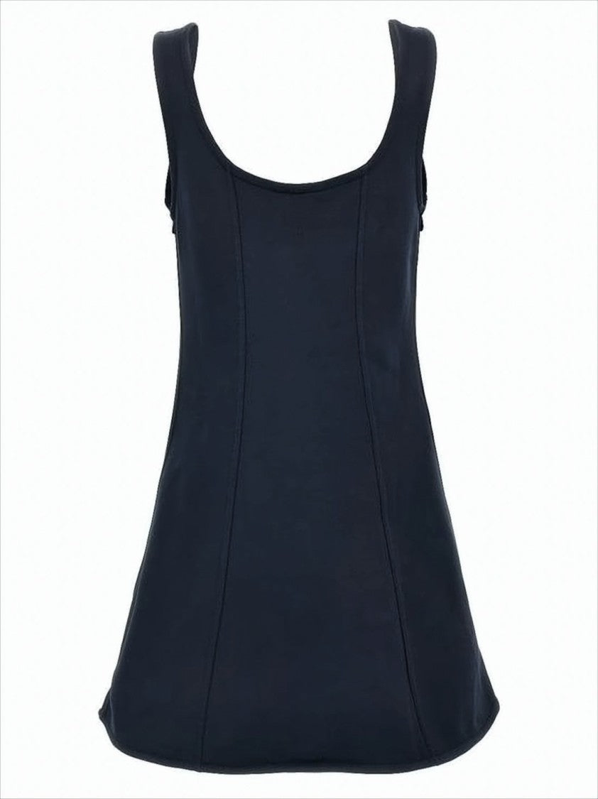 Ganni Structured Black Mini Dress With Flared Hem And Decorative Pockets