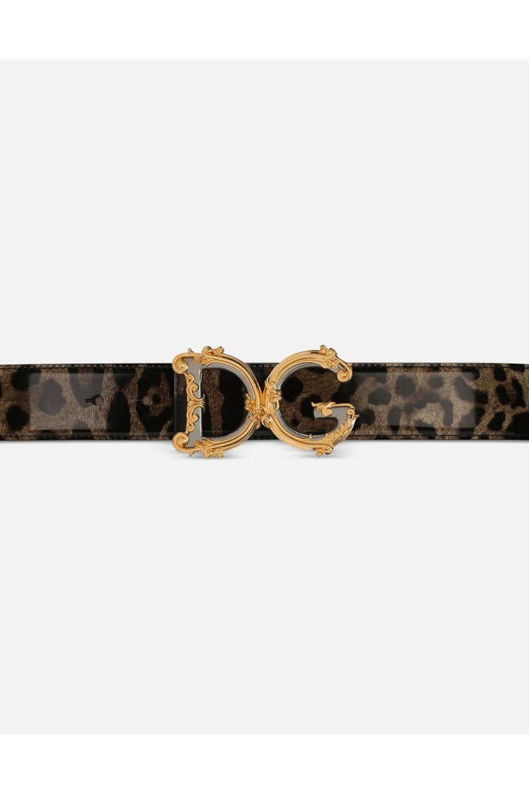 Dolce & Gabbana Multicolor Dg Logo Buckle Leopard Print Leather Belt