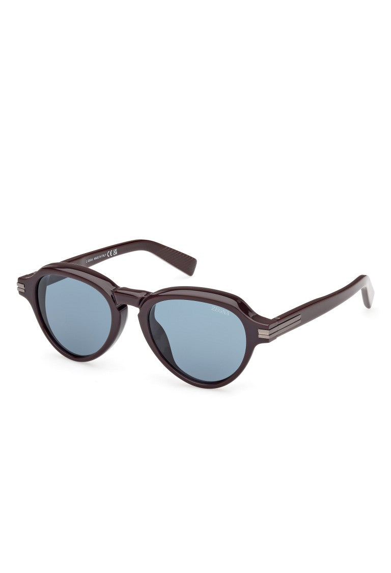 Zegna Bold Dark Brown Acetate Sunglasses With Distinctive Bevels
