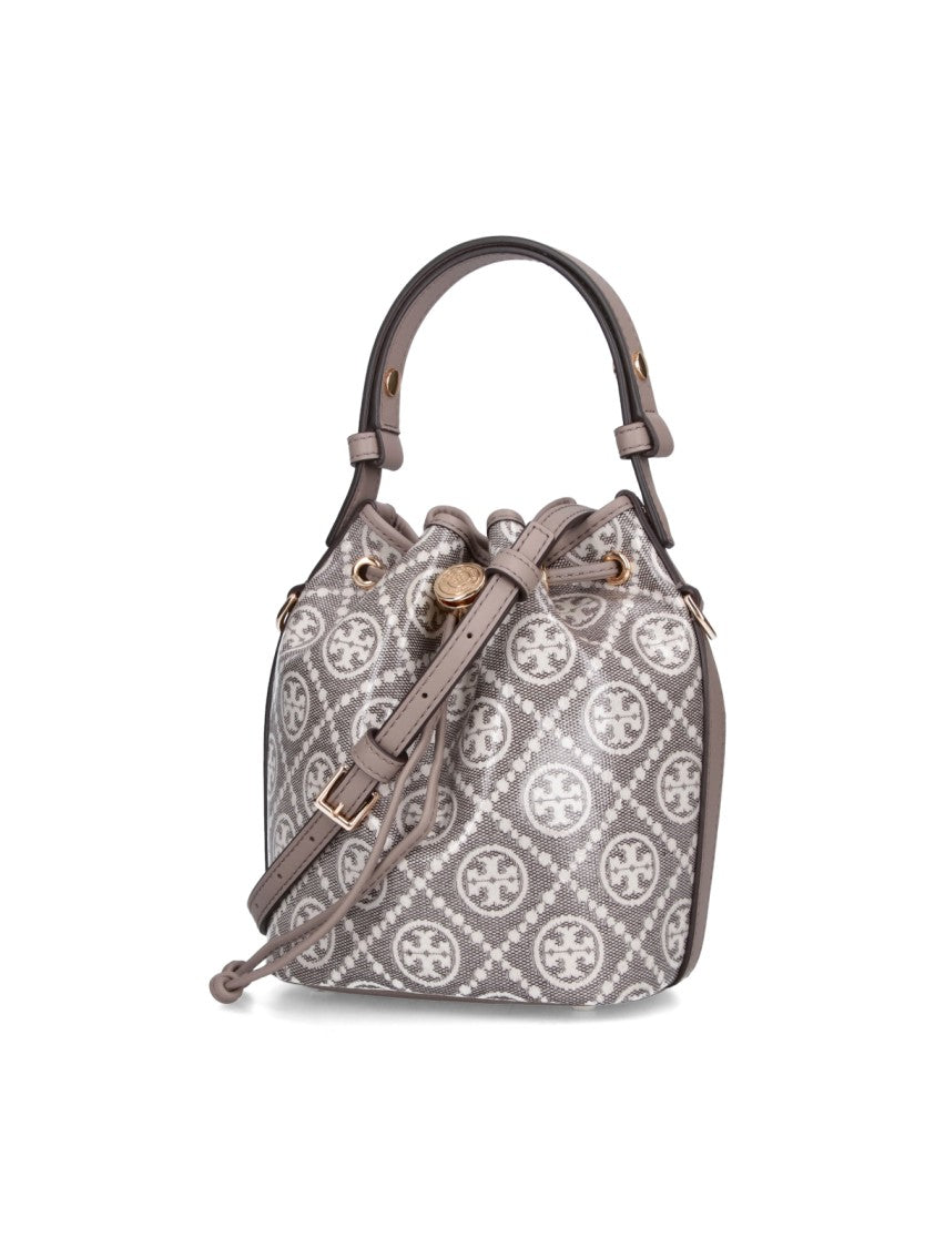 Tory Burch Grey T Monogram Cotton Canvas Bucket Bag