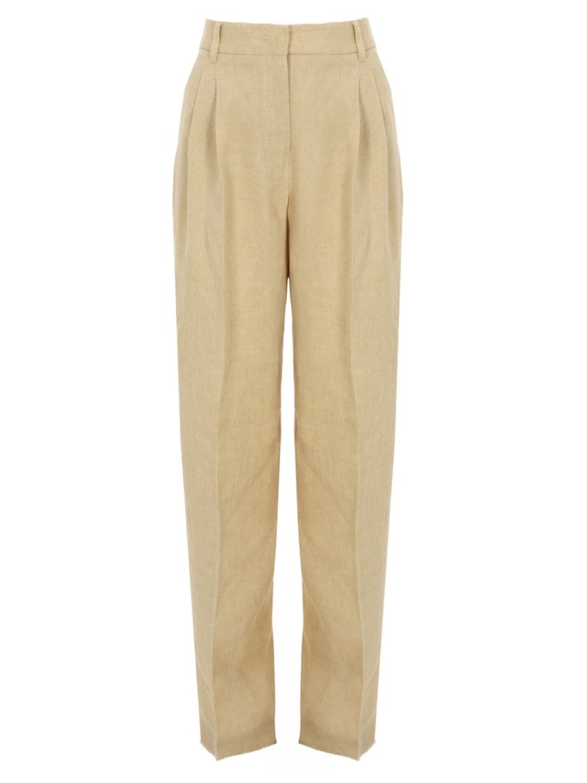 Max Mara Wide-Leg Linen Pants With High Waist And Pleated Design