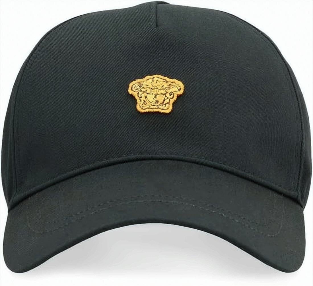 Versace Structured Black Cotton Baseball Cap With Adjustable Strap