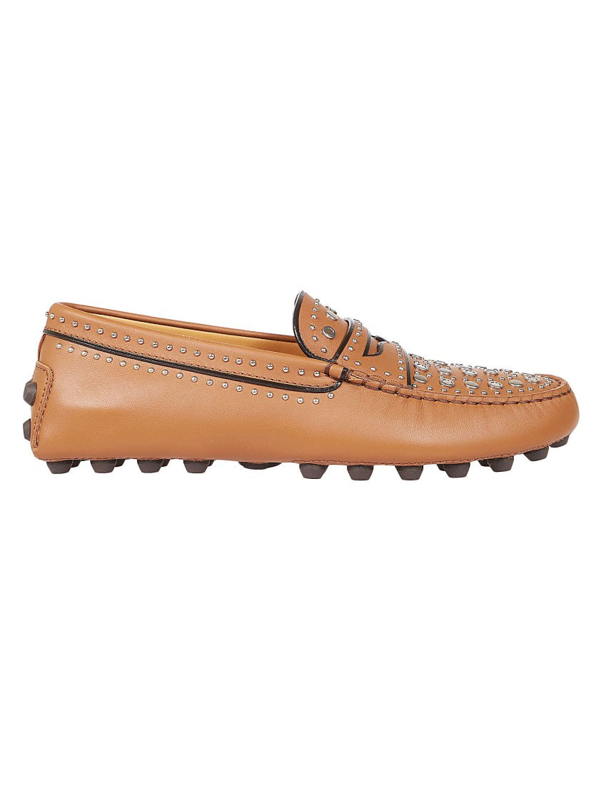Tod's Brown Leather Loafers With Studded Detailing