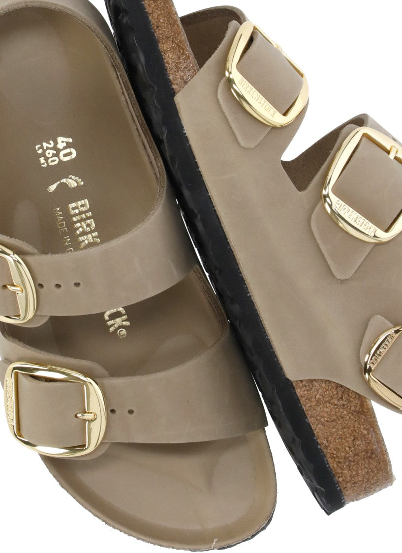 Birkenstock Beige Milano Big Buckle Polished Leather Sandals