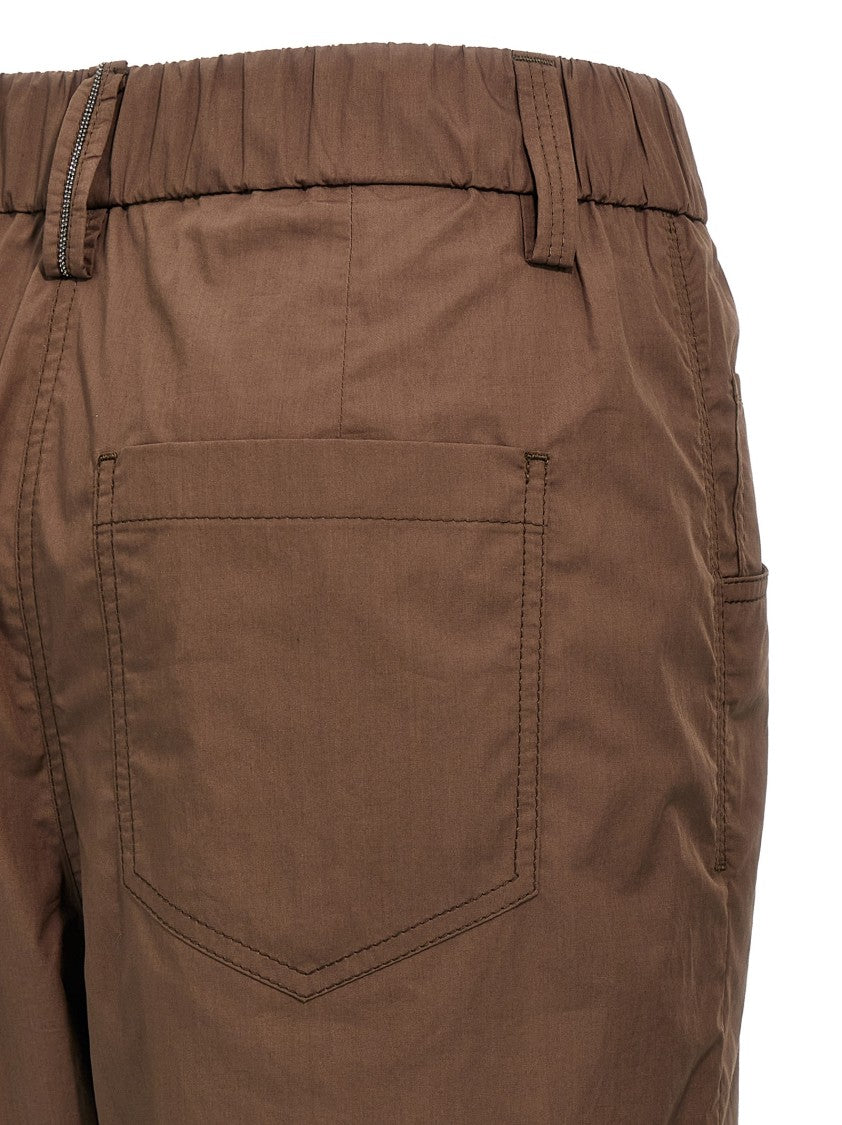 Brunello Cucinelli Cotton Poplin Pants With Monile Detail And Relaxed Fit