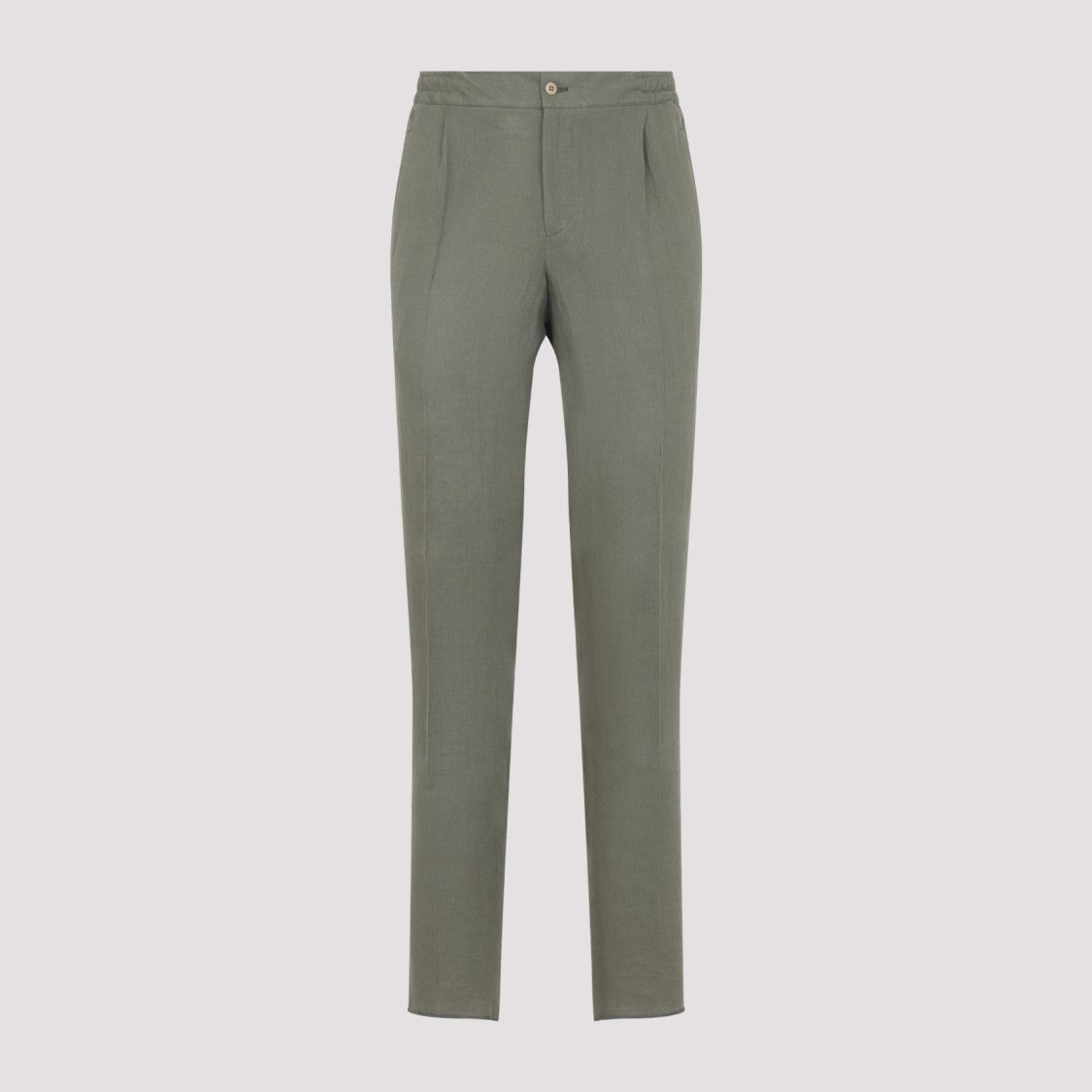 Kiton Slim Tailored Fit Green Linen Trousers