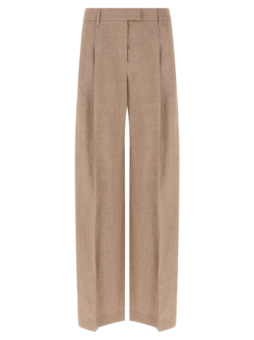 Brunello Cucinelli 'Loose Pleated' Flared Linen Trousers